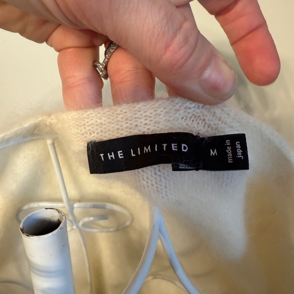 The Limited Vintage Angora Beaded Sequin Cream V-Neck Sweater - Picture 6 of 7